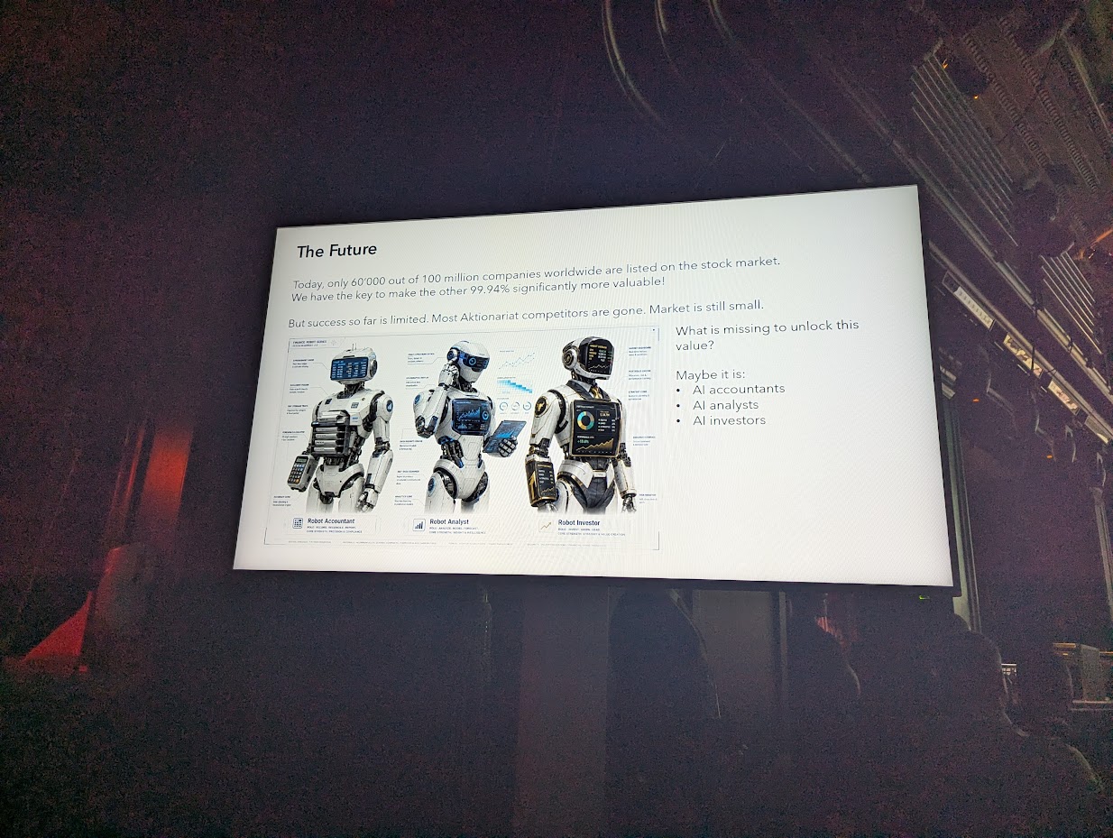 Slide titled The Future, asking to significantly expand the coverage of companies on the stock market
