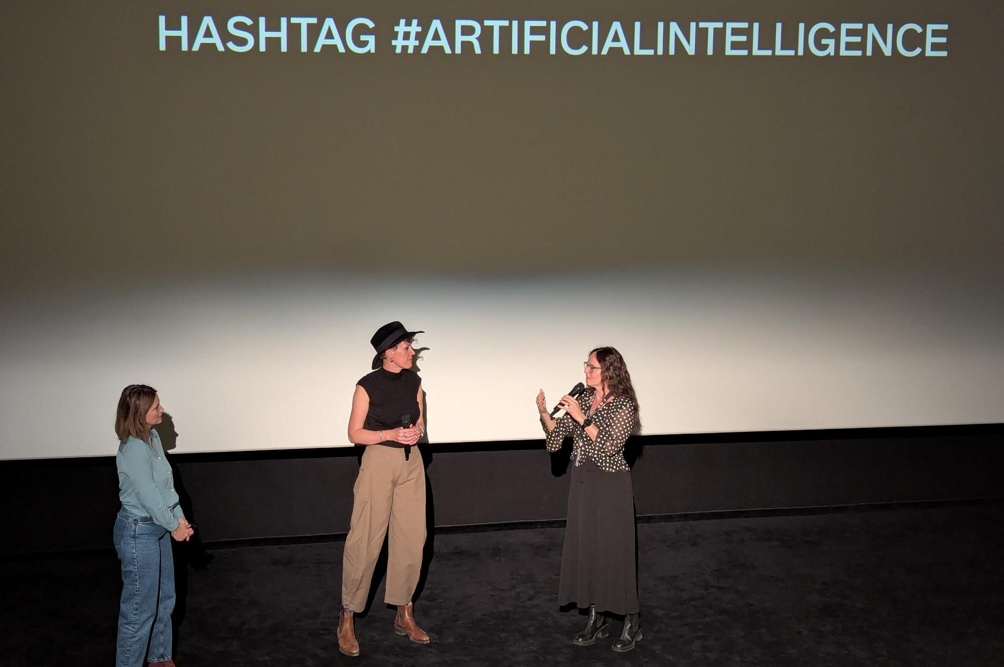 Q&A after the screening of *Techplomacy* with (left to right) *Susanne Kovács* (director), *Anne Marie Engtoft Meldgaard* (protagonist), *Marcy Goldberg* (moderator)